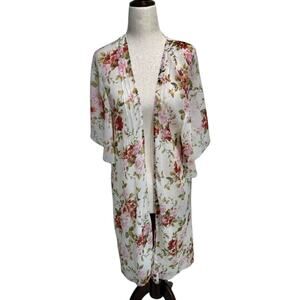 American Eagle Floral Kimono Boho Cottage Coquette Romantic Oversized Pink Rose